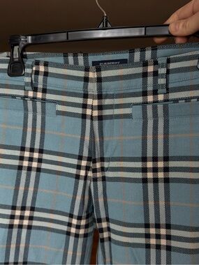 Burberry Light Blue Plaid Pants